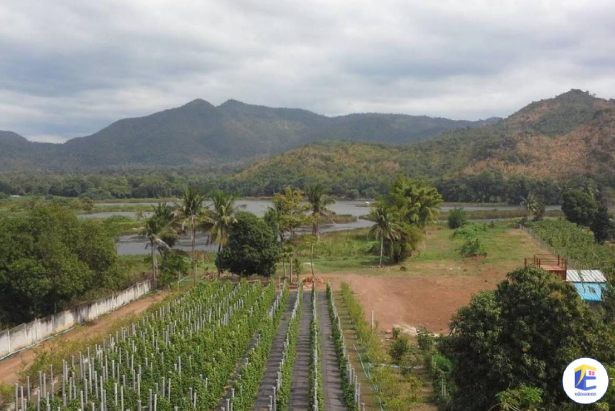 บ้านพักตากอากาศริมน้ำ พร้อมที่ดินสวนเกษตรเกือบ 8 ไร่ โอบล้อมด้วยวิวเขาช่องสะเดา กาญจนบุรี